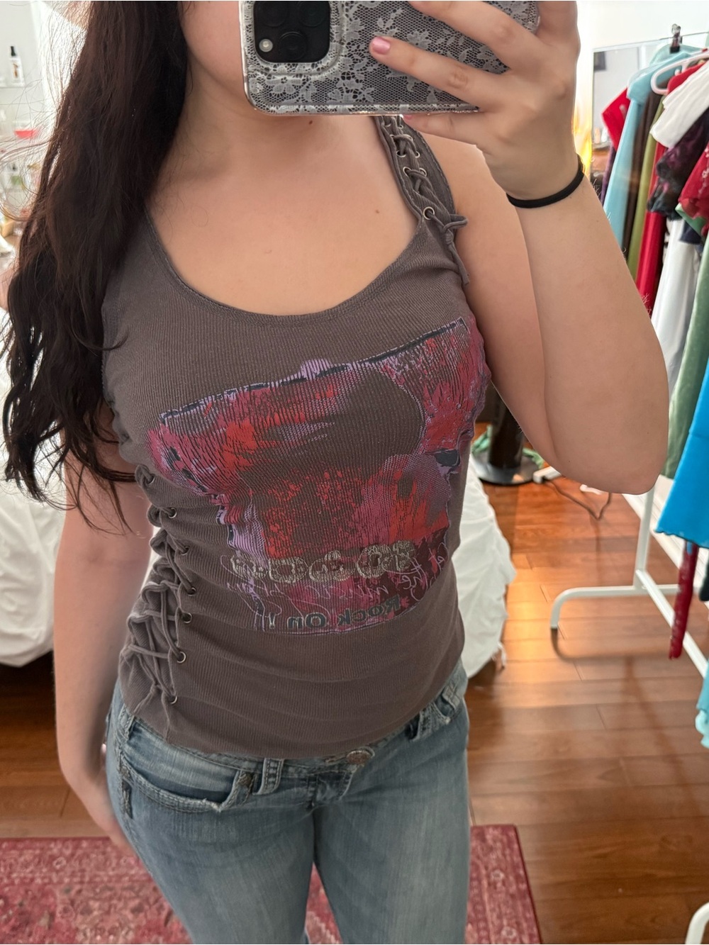 Vintage grunge Women’s RockOn Graphic Tank Top with side details